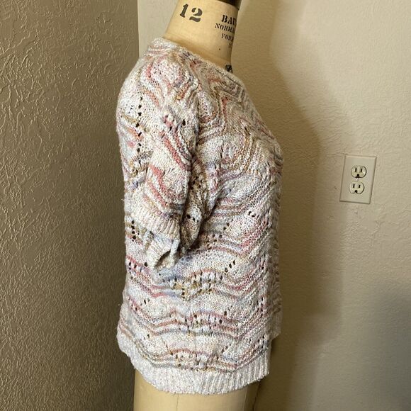 Vtg 80s Knit Maven Across America PASTELS Knit SS Sweater Top Shirt Medium - Picture 4 of 6